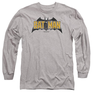 AN OFFCIALLY LICENSED BATMAN VINTAGE BAT LOGO ON GRAY MEN'S LONG SLEEVE T-SHIRT ATHLETIC HEATHER