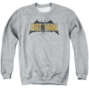 AN OFFCIALLY LICENSED BATMAN VINTAGE BAT LOGO ON GRAY ADULT UNISEX CREWNECK SWEATSHIRT ATHLETIC HEATHER