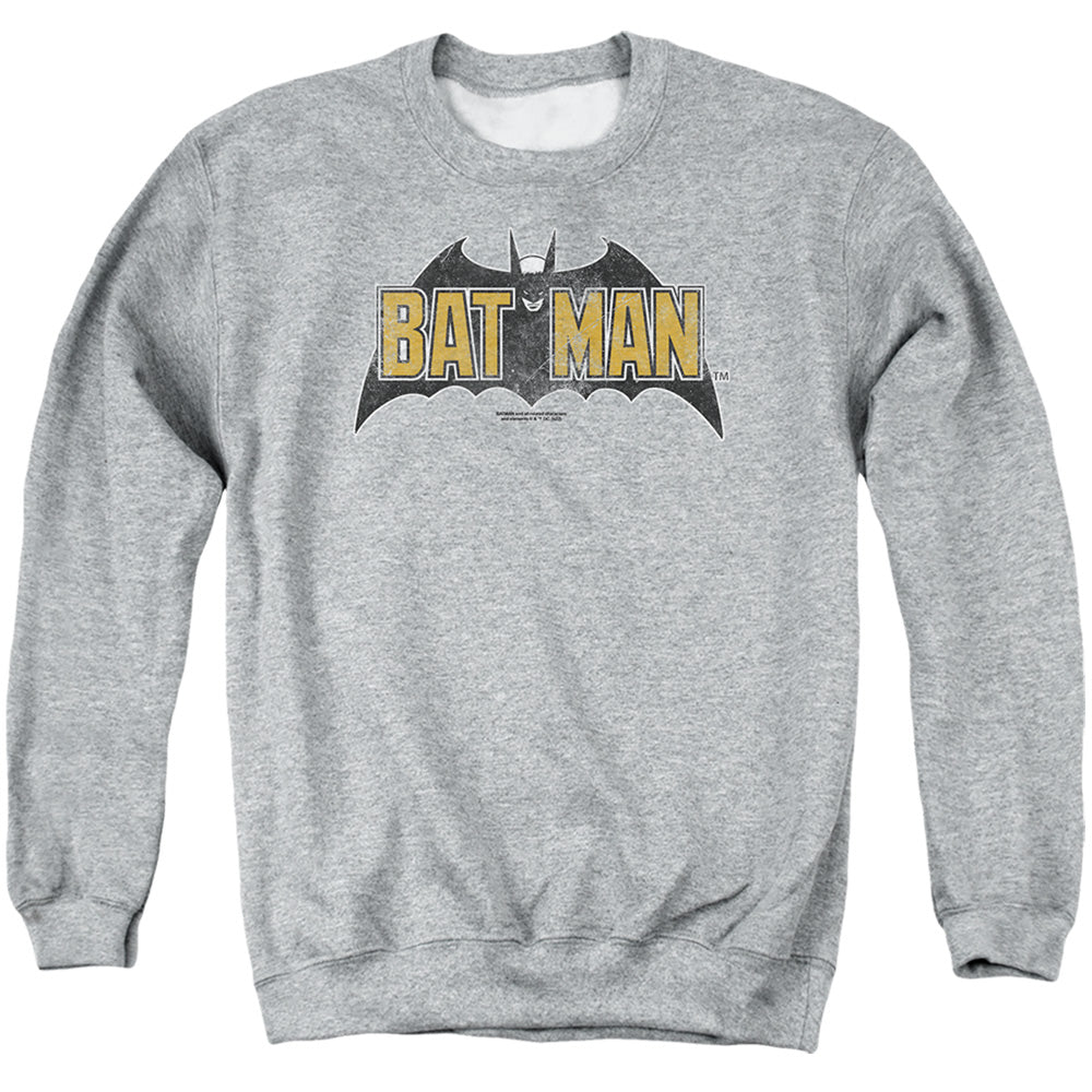 AN OFFCIALLY LICENSED BATMAN VINTAGE BAT LOGO ON GRAY ADULT UNISEX CREWNECK SWEATSHIRT ATHLETIC HEATHER