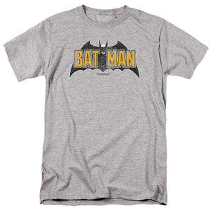 AN OFFCIALLY LICENSED BATMAN VINTAGE BAT LOGO ON GRAY MEN'S REGULAR FIT T-SHIRT ATHLETIC HEATHER