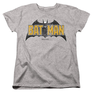 AN OFFCIALLY LICENSED BATMAN VINTAGE BAT LOGO ON GRAY WOMEN'S REGULAR FIT T-SHIRT ATHLETIC HEATHER