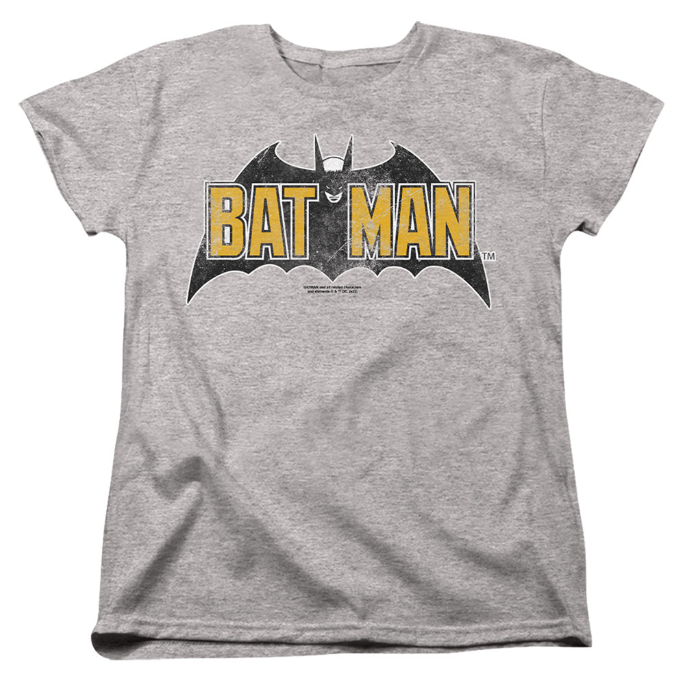 AN OFFCIALLY LICENSED BATMAN VINTAGE BAT LOGO ON GRAY WOMEN'S REGULAR FIT T-SHIRT ATHLETIC HEATHER