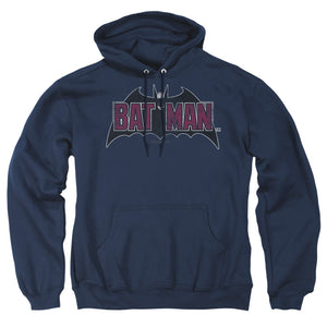 AN OFFCIALLY LICENSED BATMAN VINTAGE BAT LOGO ON NAVY ADULT UNISEX PULLOVER HOODIE NAVY