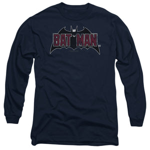 AN OFFCIALLY LICENSED BATMAN VINTAGE BAT LOGO ON NAVY MEN'S LONG SLEEVE T-SHIRT NAVY