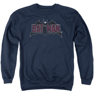 AN OFFCIALLY LICENSED BATMAN VINTAGE BAT LOGO ON NAVY ADULT UNISEX CREWNECK SWEATSHIRT NAVY