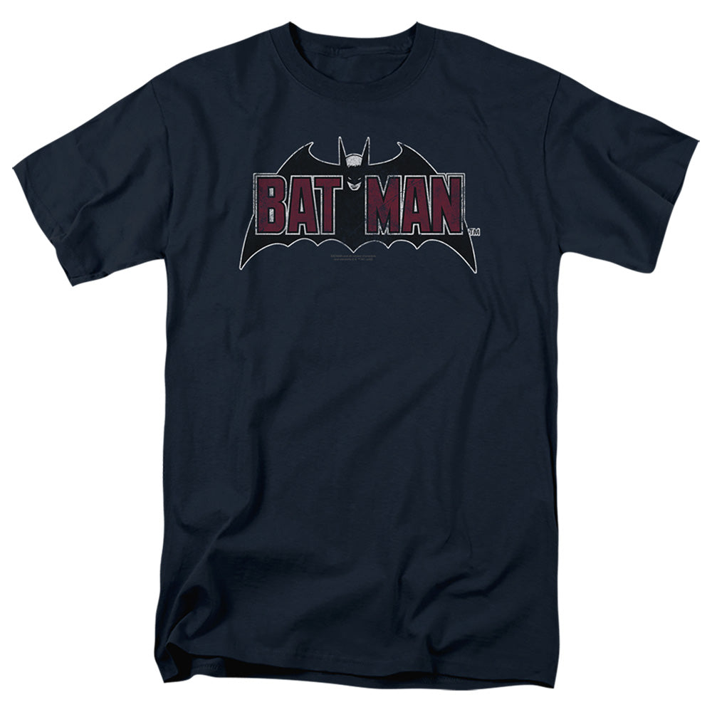 AN OFFCIALLY LICENSED BATMAN VINTAGE BAT LOGO ON NAVY MEN'S REGULAR FIT T-SHIRT NAVY