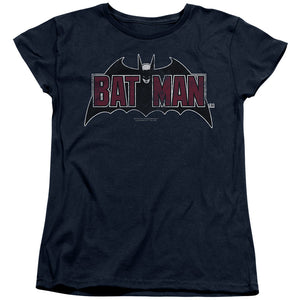 AN OFFCIALLY LICENSED BATMAN VINTAGE BAT LOGO ON NAVY WOMEN'S REGULAR FIT T-SHIRT NAVY