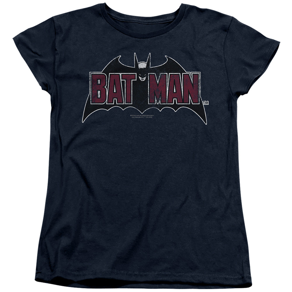 AN OFFCIALLY LICENSED BATMAN VINTAGE BAT LOGO ON NAVY WOMEN'S REGULAR FIT T-SHIRT NAVY