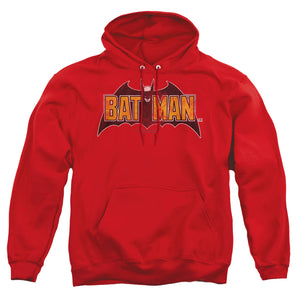 AN OFFCIALLY LICENSED BATMAN VINTAGE BAT LOGO ON RED ADULT UNISEX PULLOVER HOODIE RED