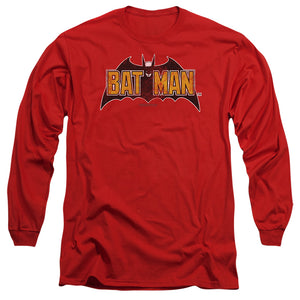 AN OFFCIALLY LICENSED BATMAN VINTAGE BAT LOGO ON RED MEN'S LONG SLEEVE T-SHIRT RED