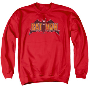 AN OFFCIALLY LICENSED BATMAN VINTAGE BAT LOGO ON RED ADULT UNISEX CREWNECK SWEATSHIRT RED