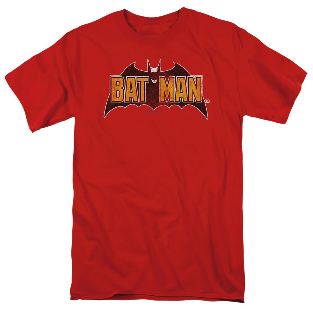 Batman Vintage Bat Logo On Red Licensed Adult Unisex T-Shirt Regular Fit Tee