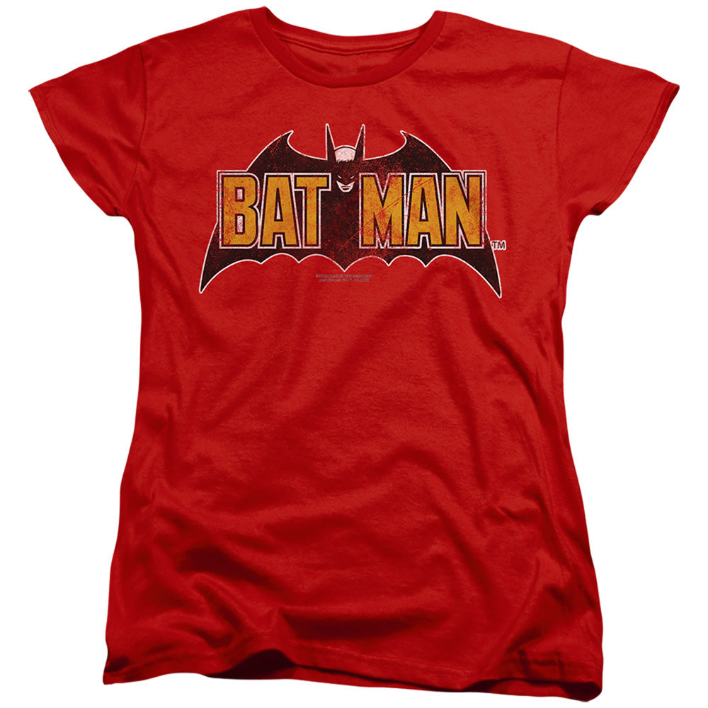 Batman Vintage Bat Logo On Red Licensed Women's T-Shirt Regular Fit SM-2X
