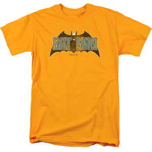 AN OFFCIALLY LICENSED BATMAN VINTAGE BAT LOGO ON GOLD MEN'S REGULAR FIT T-SHIRT GOLD