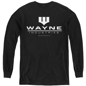 AN OFFCIALLY LICENSED BATMAN WAYNE LOGO ON BLACK YOUTH LONG SLEEVE T-SHIRT BLACK