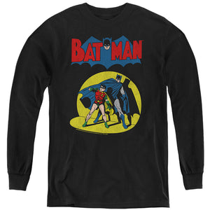 AN OFFCIALLY LICENSED BATMAN BATMAN AND ROBIN SPOTLIGHT YOUTH LONG SLEEVE T-SHIRT BLACK