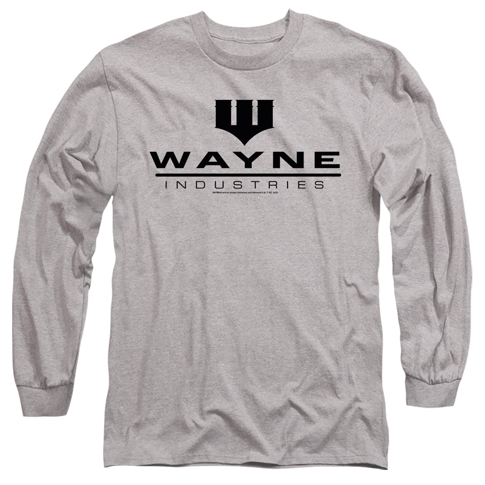 AN OFFCIALLY LICENSED BATMAN WAYNE INDUSTRIES MEN'S LONG SLEEVE T-SHIRT ATHLETIC HEATHER