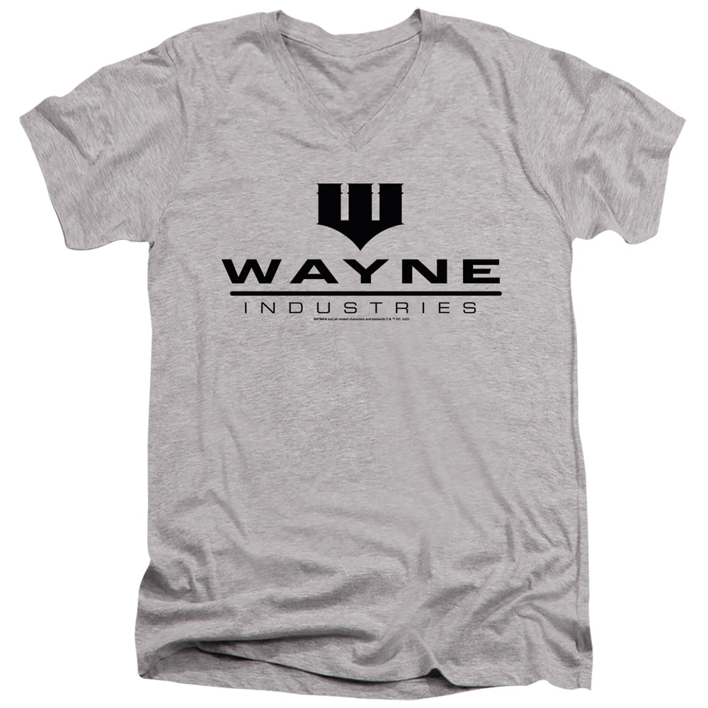 AN OFFCIALLY LICENSED BATMAN WAYNE INDUSTRIES MEN'S V-NECK T-SHIRT ATHLETIC HEATHER