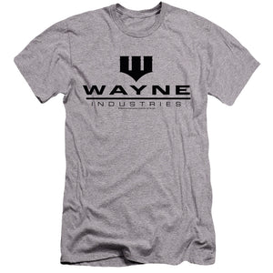 AN OFFCIALLY LICENSED BATMAN WAYNE INDUSTRIES MEN'S PREMIUM SLIM FIT T-SHIRT ATHLETIC HEATHER