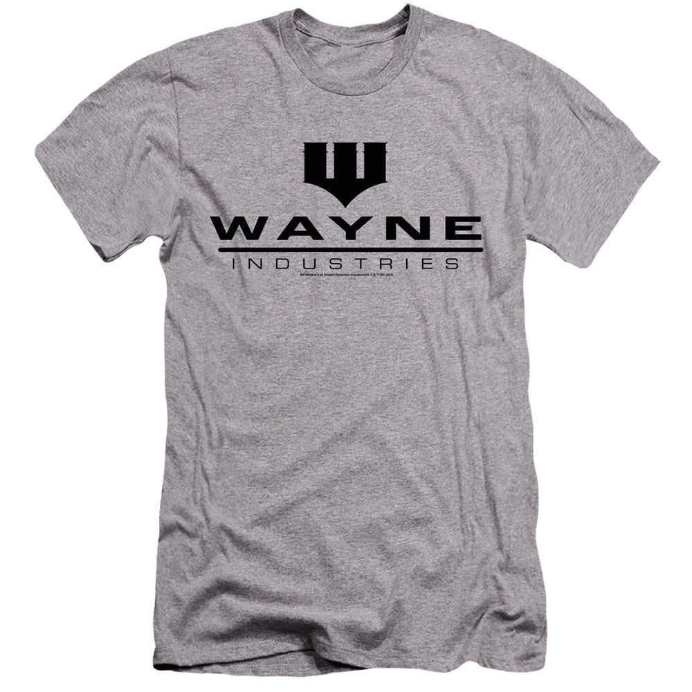 AN OFFCIALLY LICENSED BATMAN WAYNE INDUSTRIES MEN'S PREMIUM SLIM FIT T-SHIRT ATHLETIC HEATHER