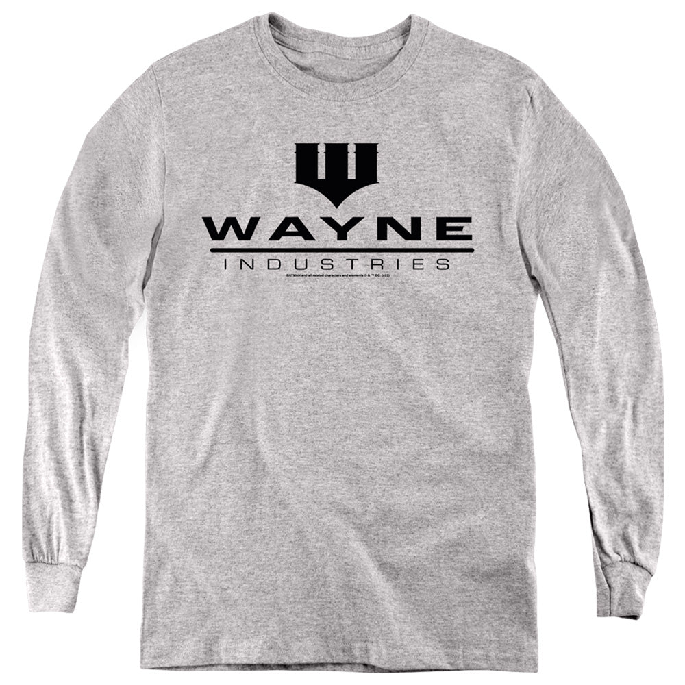 AN OFFCIALLY LICENSED BATMAN WAYNE INDUSTRIES YOUTH LONG SLEEVE T-SHIRT ATHLETIC HEATHER