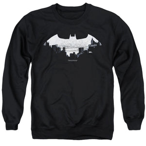 AN OFFCIALLY LICENSED BATMAN BAT LOGO CITYSCAPE ADULT UNISEX CREWNECK SWEATSHIRT BLACK