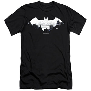 AN OFFCIALLY LICENSED BATMAN BAT LOGO CITYSCAPE MEN'S PREMIUM SLIM FIT T-SHIRT BLACK