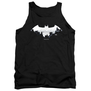 AN OFFCIALLY LICENSED BATMAN BAT LOGO CITYSCAPE ADULT UNISEX TANK TOP BLACK