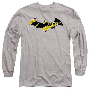 AN OFFCIALLY LICENSED BATMAN BATMAN TORN GOTHAM LOGO MEN'S LONG SLEEVE T-SHIRT ATHLETIC HEATHER