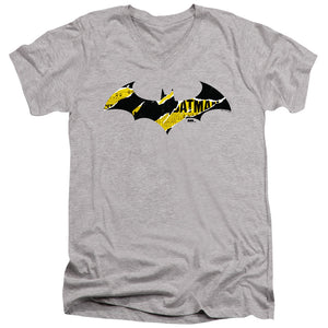 AN OFFCIALLY LICENSED BATMAN BATMAN TORN GOTHAM LOGO MEN'S V-NECK T-SHIRT ATHLETIC HEATHER