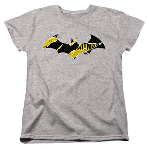 AN OFFCIALLY LICENSED BATMAN BATMAN TORN GOTHAM LOGO WOMEN'S REGULAR FIT T-SHIRT ATHLETIC HEATHER