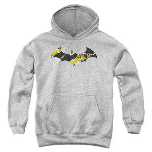 AN OFFCIALLY LICENSED BATMAN BATMAN TORN GOTHAM LOGO YOUTH HOODIE ATHLETIC HEATHER