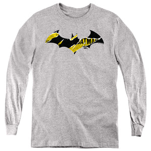 AN OFFCIALLY LICENSED BATMAN BATMAN TORN GOTHAM LOGO YOUTH LONG SLEEVE T-SHIRT ATHLETIC HEATHER