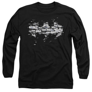 AN OFFCIALLY LICENSED BATMAN MULTI BAT LOGO MEN'S LONG SLEEVE T-SHIRT BLACK