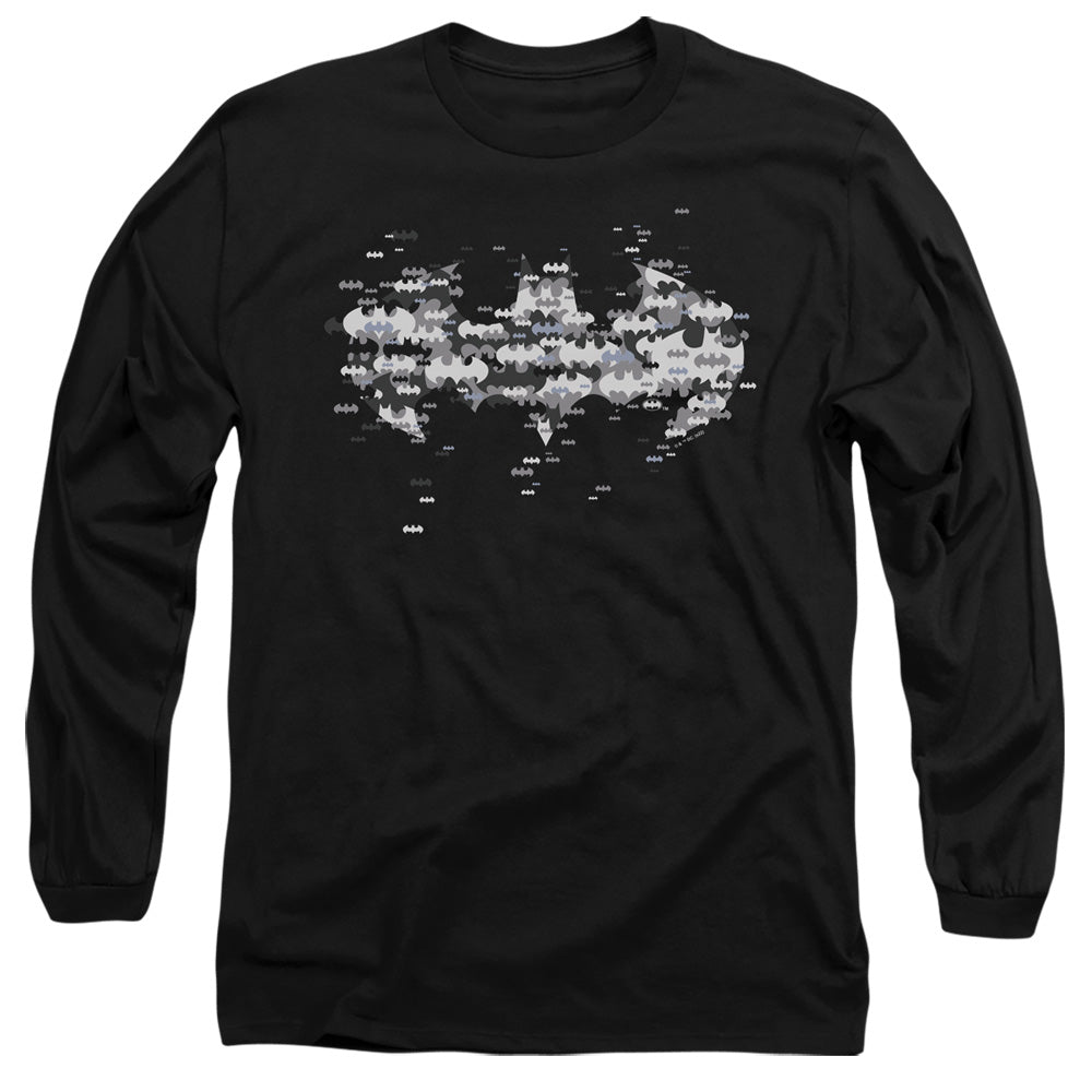AN OFFCIALLY LICENSED BATMAN MULTI BAT LOGO MEN'S LONG SLEEVE T-SHIRT BLACK