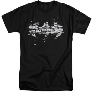 AN OFFCIALLY LICENSED BATMAN MULTI BAT LOGO MEN'S TALL FIT T-SHIRT BLACK