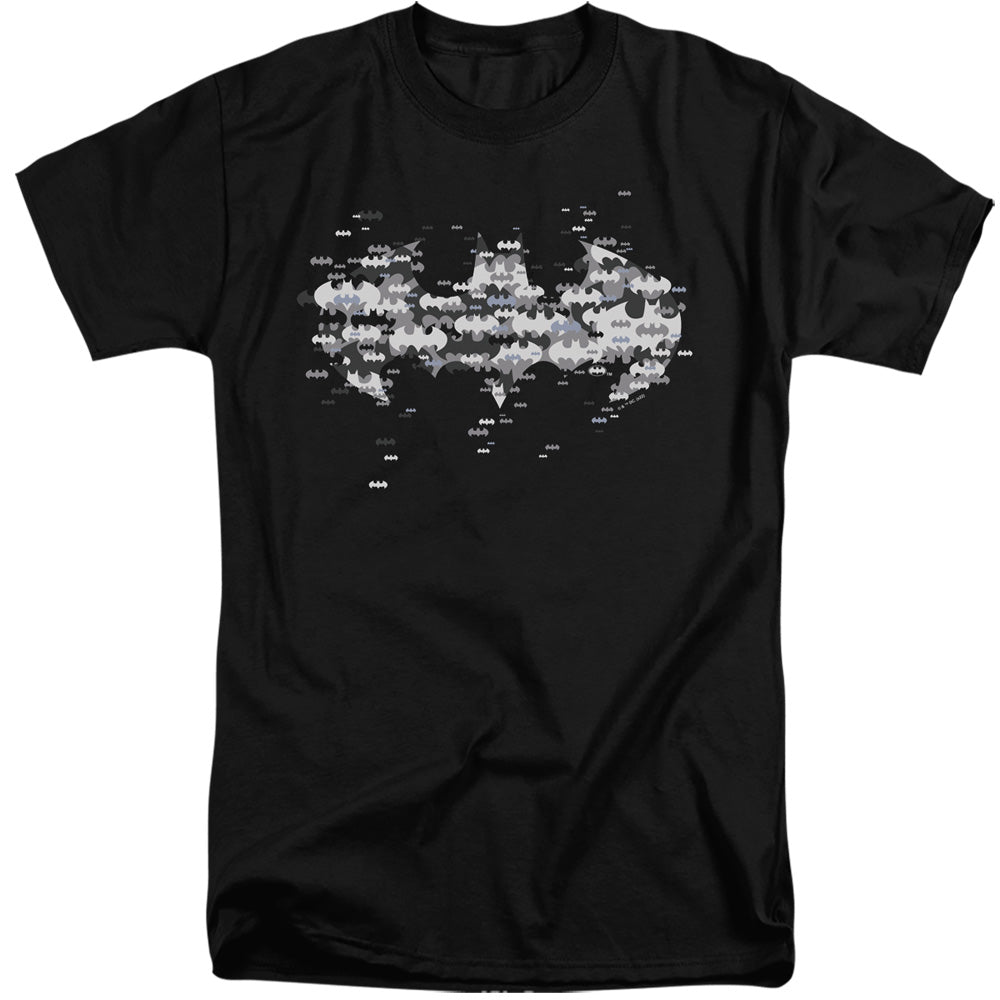 AN OFFCIALLY LICENSED BATMAN MULTI BAT LOGO MEN'S TALL FIT T-SHIRT BLACK