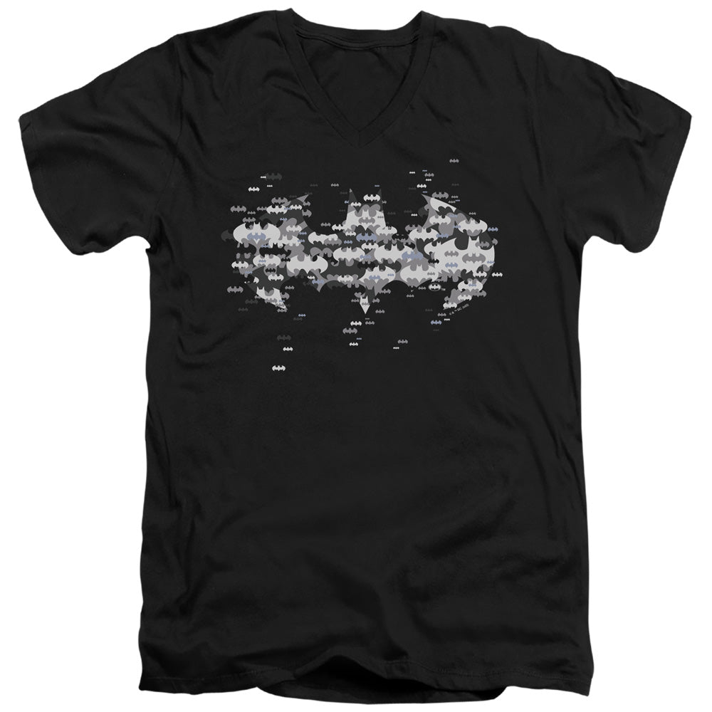 AN OFFCIALLY LICENSED BATMAN MULTI BAT LOGO MEN'S V-NECK T-SHIRT BLACK