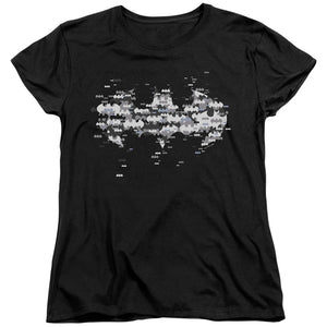 AN OFFCIALLY LICENSED BATMAN MULTI BAT LOGO WOMEN'S REGULAR FIT T-SHIRT BLACK