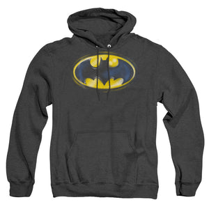AN OFFCIALLY LICENSED BATMAN BATMAN AIRBRUSH LOGO ADULT UNISEX HEATHER PULLOVER HOODIE BLACK