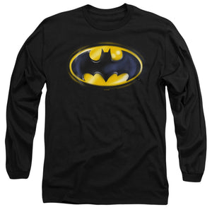 AN OFFCIALLY LICENSED BATMAN BATMAN AIRBRUSH LOGO MEN'S LONG SLEEVE T-SHIRT BLACK