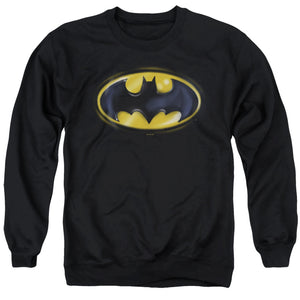AN OFFCIALLY LICENSED BATMAN BATMAN AIRBRUSH LOGO ADULT UNISEX CREWNECK SWEATSHIRT BLACK