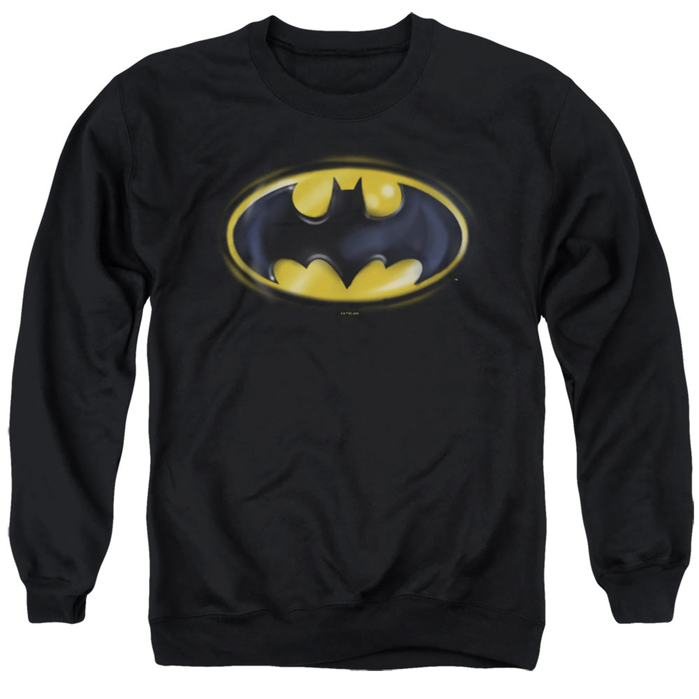AN OFFCIALLY LICENSED BATMAN BATMAN AIRBRUSH LOGO ADULT UNISEX CREWNECK SWEATSHIRT BLACK