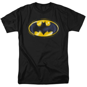 AN OFFCIALLY LICENSED BATMAN BATMAN AIRBRUSH LOGO MEN'S REGULAR FIT T-SHIRT BLACK
