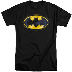 AN OFFCIALLY LICENSED BATMAN BATMAN AIRBRUSH LOGO MEN'S TALL FIT T-SHIRT BLACK