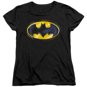 AN OFFCIALLY LICENSED BATMAN BATMAN AIRBRUSH LOGO WOMEN'S REGULAR FIT T-SHIRT BLACK