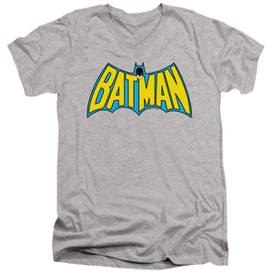 AN OFFCIALLY LICENSED BATMAN WINTAGE BATMAN LOGO MEN'S V-NECK T-SHIRT ATHLETIC HEATHER