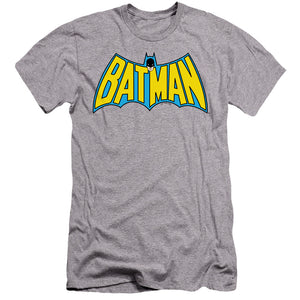 AN OFFCIALLY LICENSED BATMAN WINTAGE BATMAN LOGO MEN'S PREMIUM SLIM FIT T-SHIRT ATHLETIC HEATHER