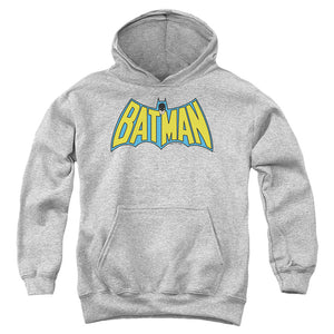 AN OFFCIALLY LICENSED BATMAN WINTAGE BATMAN LOGO YOUTH HOODIE ATHLETIC HEATHER