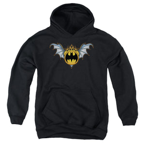 AN OFFCIALLY LICENSED BATMAN BAT WINGS LOGO YOUTH HOODIE BLACK
